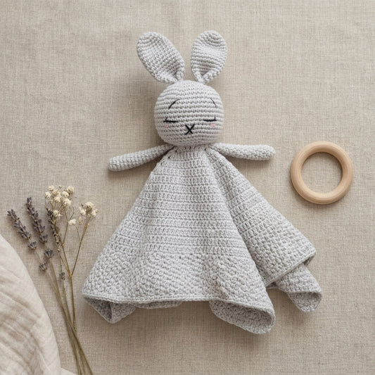 Handmade Crochet Bunny Lovey Blanket | Organic Cotton Baby Comforter