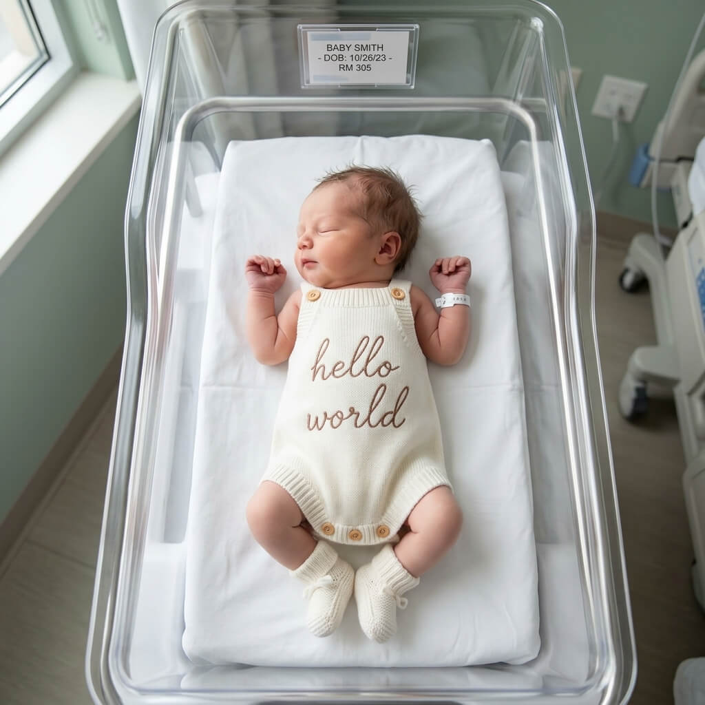 Hello World Knit Romper | Organic Cotton Newborn Outfit