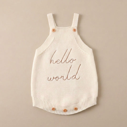 Hello World Knit Romper | Organic Cotton Newborn Outfit