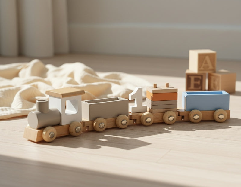 Cuddlebloom Eco Express Wooden Montessori Toy Train – Natural Baby Toy