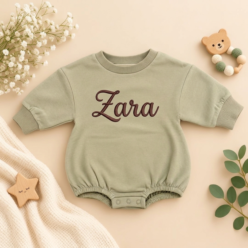 Customized Name Soft Knit Baby Romper