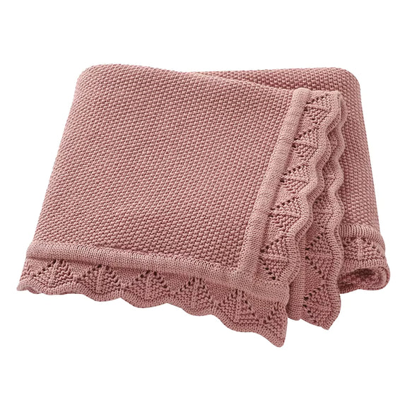 Knitted Crochet Baby Blanket rose pink – soft cotton baby blanket, Cuddle Bloom