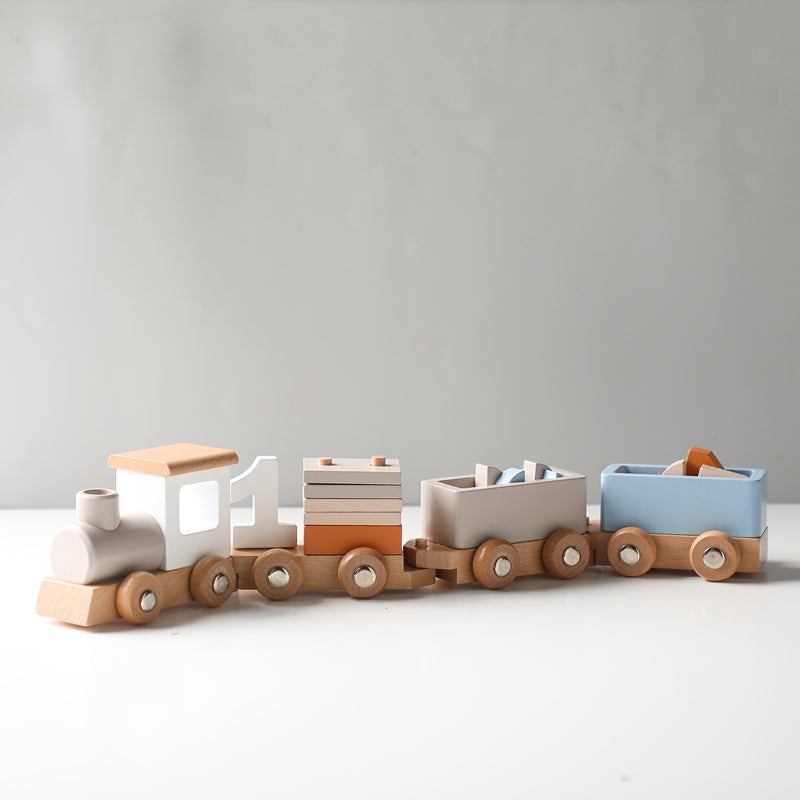 Eco Express Wooden Montessori Toy Train for babies – natural wood, Cuddle Bloom Pakistan
