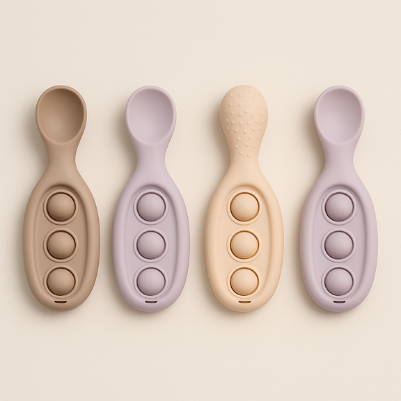 Silicone Fidget Button Spoon Set for babies – sensory feeding spoons by Cuddle Bloom Pakistan