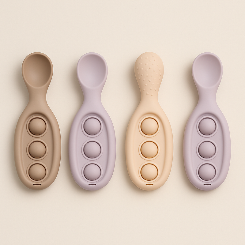 Silicone Fidget Button Spoon Set for babies – sensory feeding spoons by Cuddle Bloom Pakistan