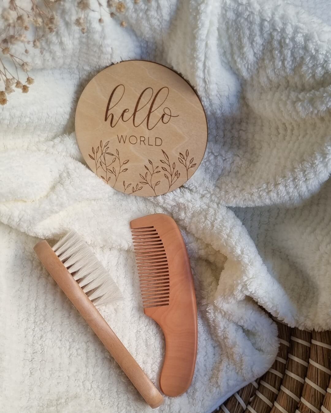 Cottage Core Inspired Natural Wooden Baby Brush Set – comb and brush for babies, Cuddle Bloom Pakistan