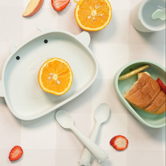 Little Moo Meal Set close up – baby mealtime set by Cuddle Bloom