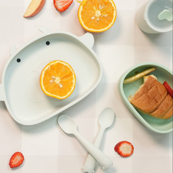 Little Moo Meal Set close up – baby mealtime set by Cuddle Bloom