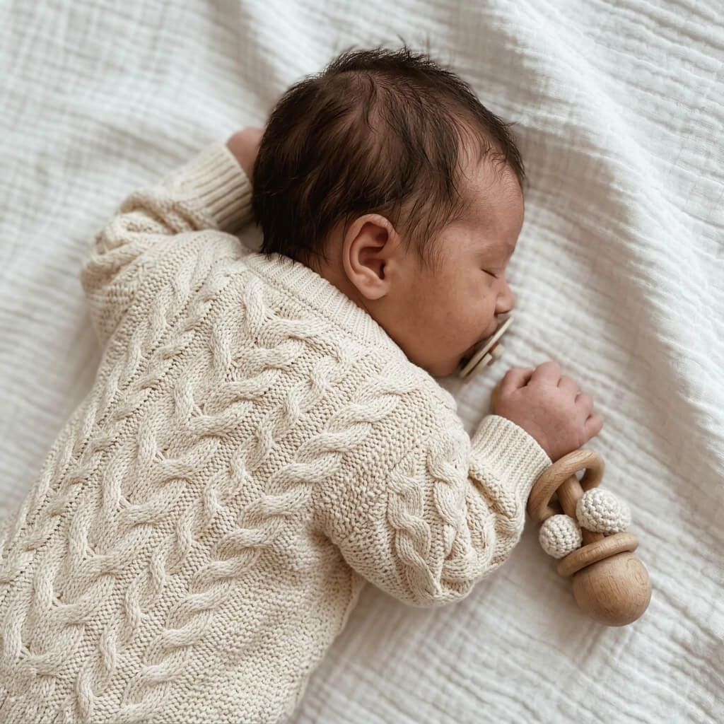 Baby Bloom Wooden Teething Rattle – handcrafted natural wood teether by Cuddle Bloom Pakistan