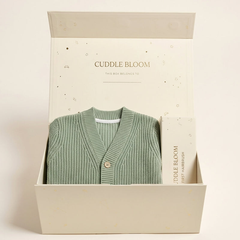 Classic British Style Knitted Cardigan detail – soft baby knitwear, Cuddle Bloom Pakistan