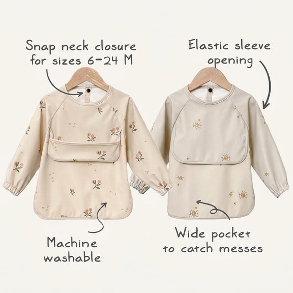 Long Sleeve Apron Printed Bib blossom print – baby mealtime bib, Cuddle Bloom