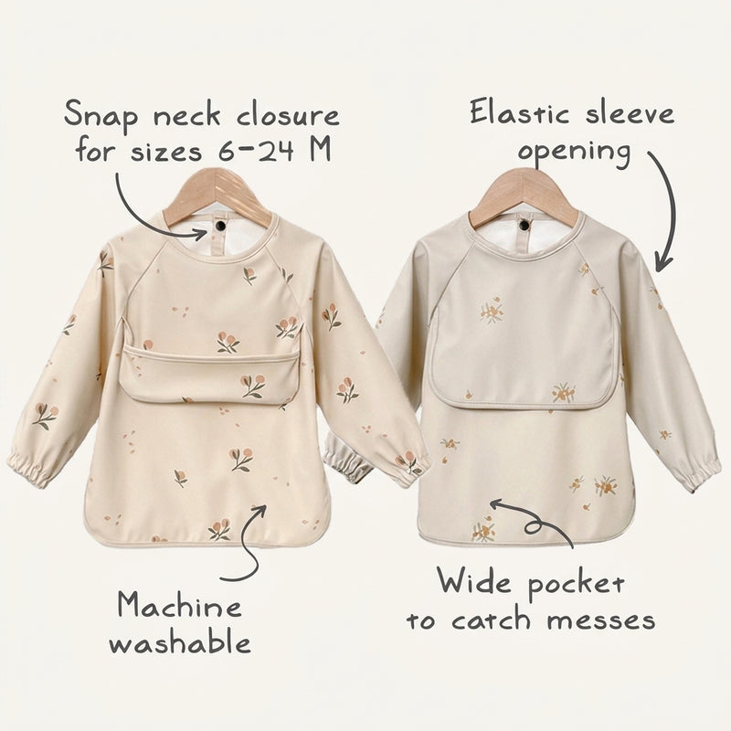 Long Sleeve Apron Printed Bib blossom print – baby mealtime bib, Cuddle Bloom