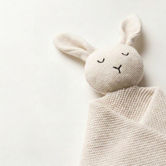 Organic Cuddly Bunny Comforter detail – natural cotton baby lovey toy, Cuddle Bloom