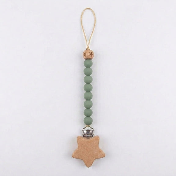 Wooden Star Pacifier Clip lifestyle – baby dummy holder clip, Cuddle Bloom Pakistan
