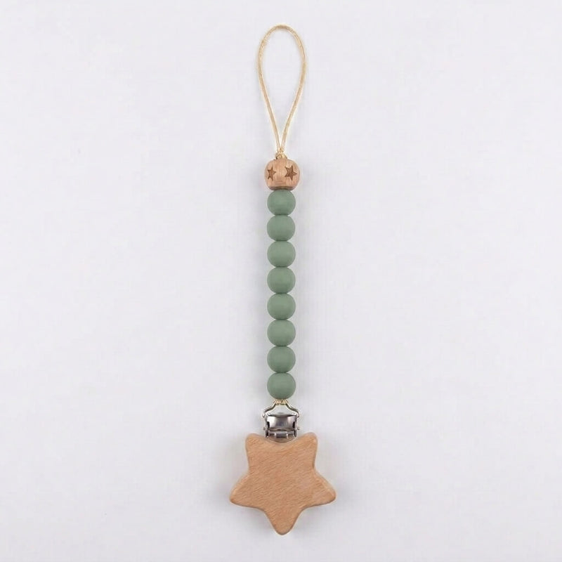Wooden Star Pacifier Clip lifestyle – baby dummy holder clip, Cuddle Bloom Pakistan