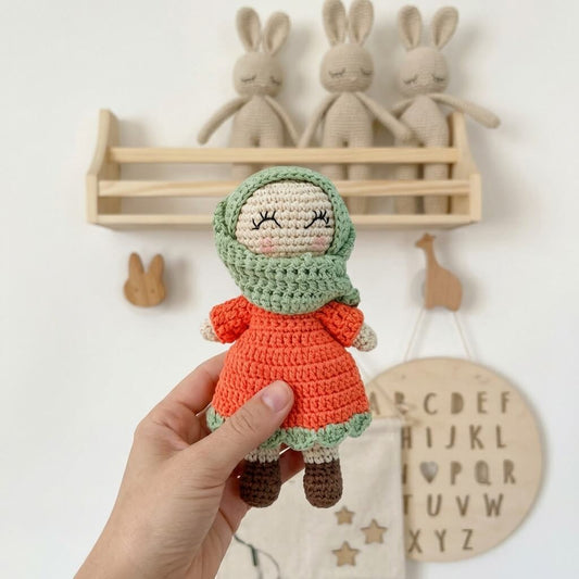 Little Muslimah Crochet Mini Doll detail – handmade Muslim baby doll, Cuddle Bloom