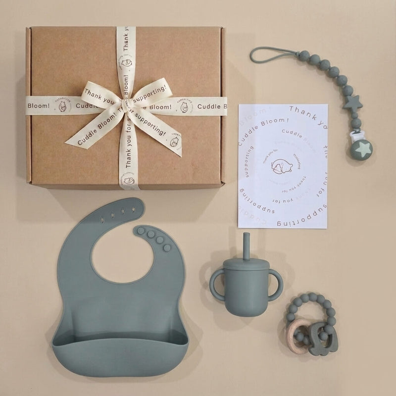 Cuddle Bloom Silicone Baby Feeding Gift Set –Sage Green