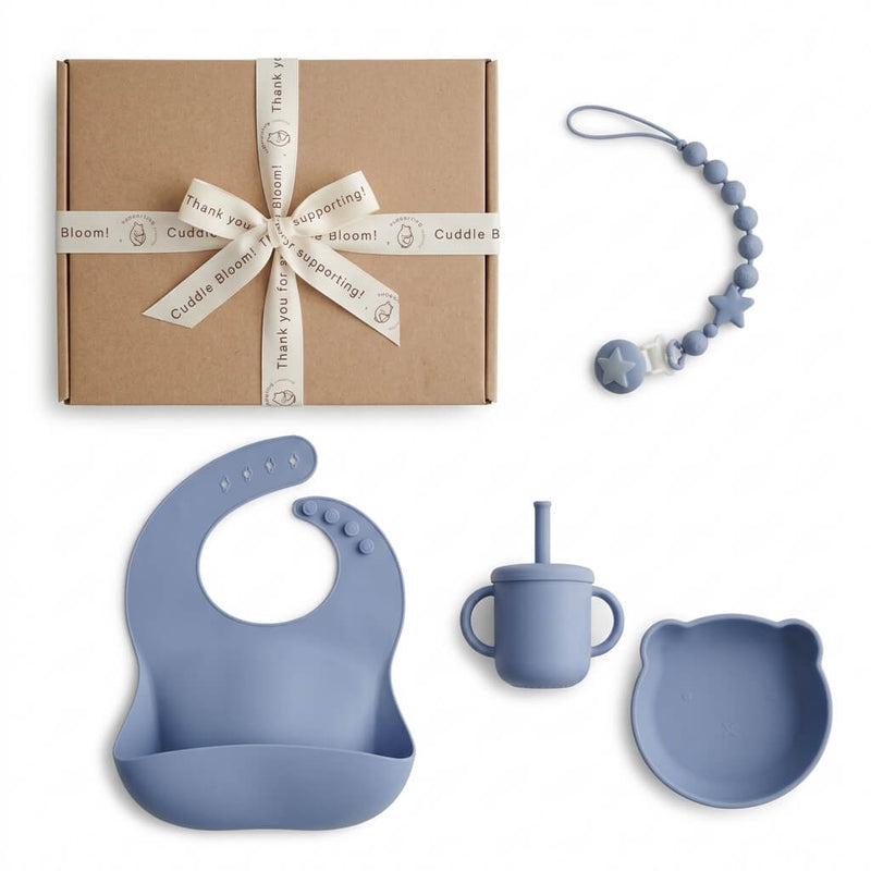 Cuddle Bloom Silicone Baby Feeding Gift Set | Soft Navy