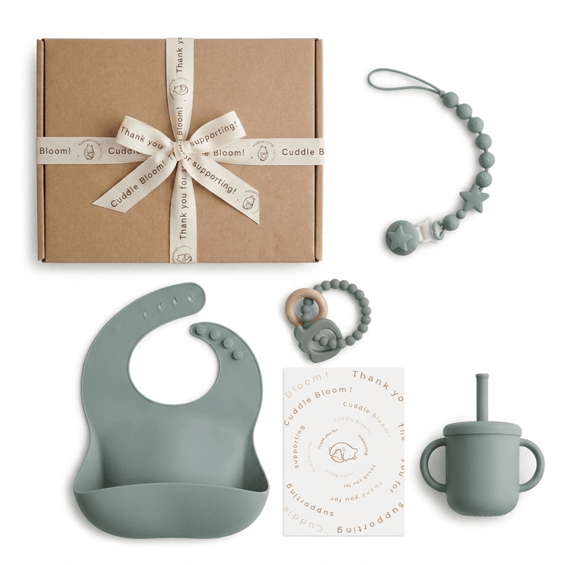 Cuddle Bloom Silicone Baby Feeding Gift Set –Sage Green