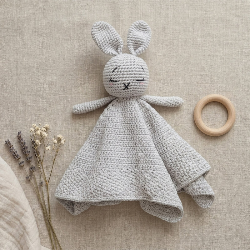 Handmade Crochet Bunny Lovey Blanket | Organic Cotton Baby Comforter