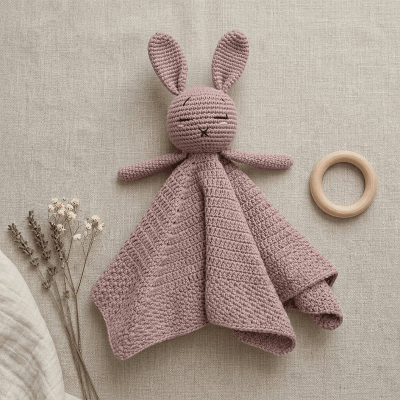 Handmade Crochet Bunny Lovey Blanket | Organic Cotton Baby Comforter