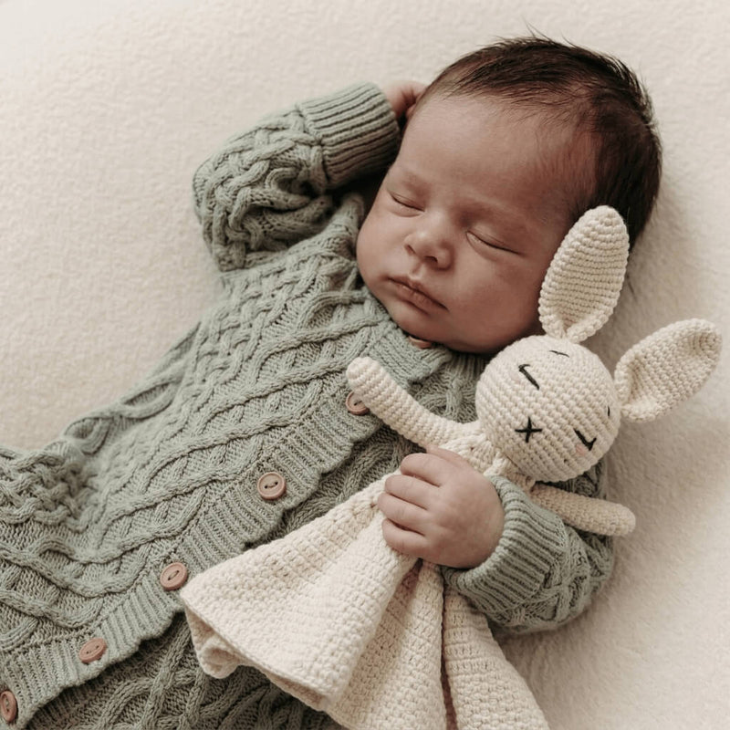 Handmade Crochet Bunny Lovey Blanket | Organic Cotton Baby Comforter
