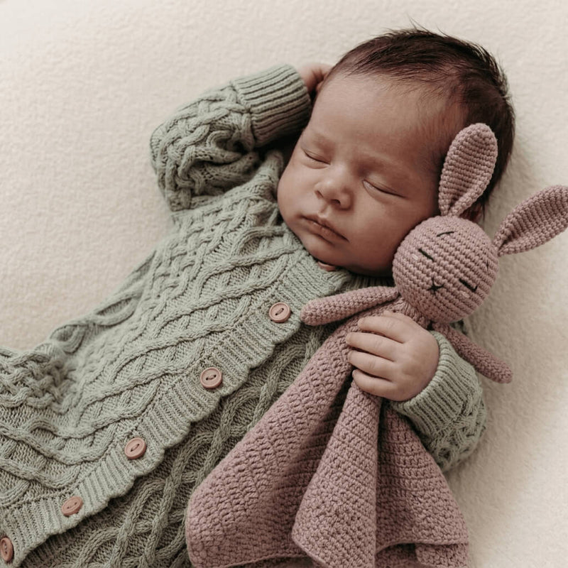 Handmade Crochet Bunny Lovey Blanket | Organic Cotton Baby Comforter