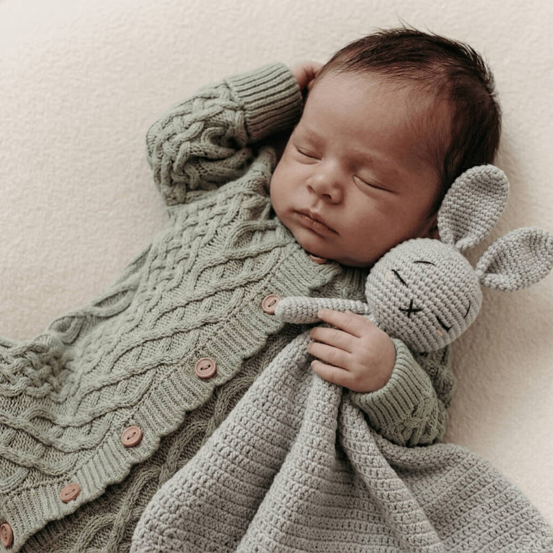 Handmade Crochet Bunny Lovey Blanket | Organic Cotton Baby Comforter