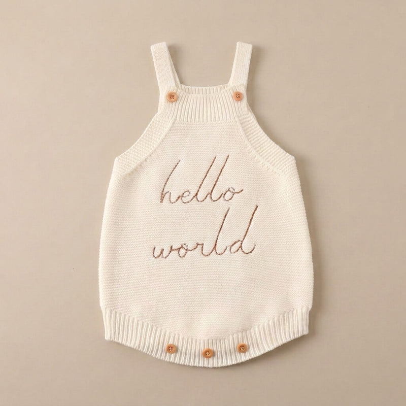 Hello World Knit Romper | Organic Cotton Newborn Outfit