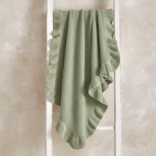 Knitted Cotton Trim Baby Blanket – Handmade